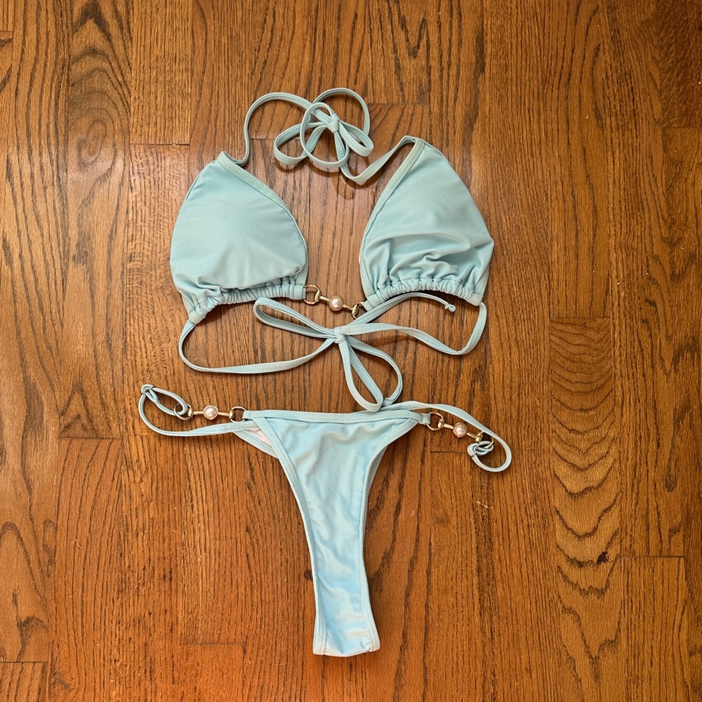 Light Blue Bikini with Beaded Accents